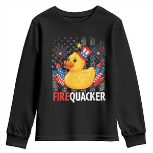 Funny 4th of July Duck Firequacker Youth Sweatshirt Patriotic Vintage American Flag TS11 Black Print Your Wear