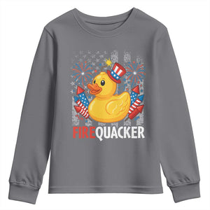Funny 4th of July Duck Firequacker Youth Sweatshirt Patriotic Vintage American Flag TS11 Charcoal Print Your Wear