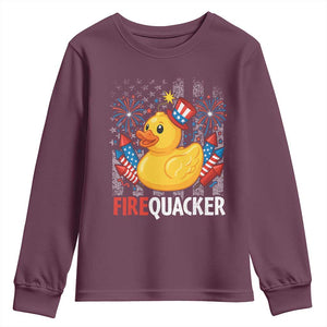 Funny 4th of July Duck Firequacker Youth Sweatshirt Patriotic Vintage American Flag TS11 Maroon Print Your Wear