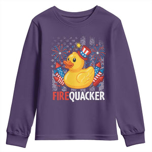 Funny 4th of July Duck Firequacker Youth Sweatshirt Patriotic Vintage American Flag TS11 Purple Print Your Wear