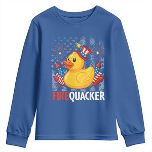 Funny 4th of July Duck Firequacker Youth Sweatshirt Patriotic Vintage American Flag TS11 Royal Blue Print Your Wear