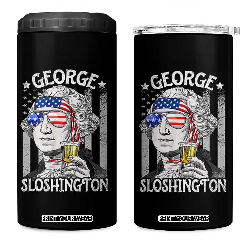 Funny 4th of July George Sloshington Washington 4 in 1 Can Cooler Tumbler Retro America Flag TS10 One Size: 16 oz Black Print Your Wear