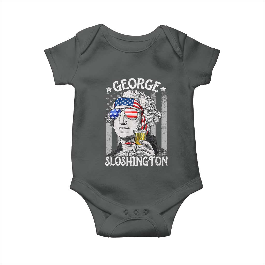 Funny 4th of July George Sloshington Washington Baby Onesie Retro America Flag TS10 Dark Heather Print Your Wear