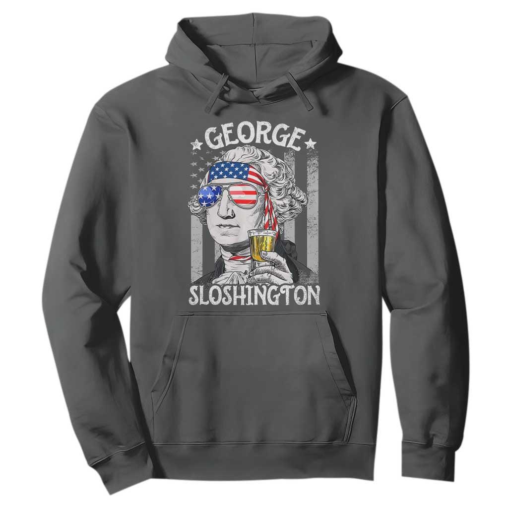 Funny 4th of July George Sloshington Washington Hoodie Retro America Flag TS10 Dark Heather Print Your Wear