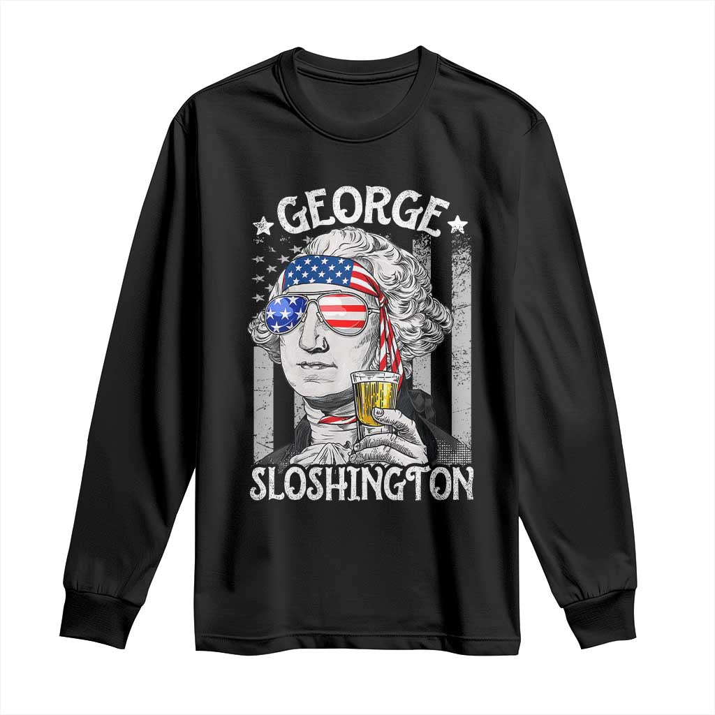 Funny 4th of July George Sloshington Washington Long Sleeve Shirt Retro America Flag TS10 Black Print Your Wear
