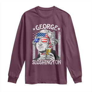 Funny 4th of July George Sloshington Washington Long Sleeve Shirt Retro America Flag TS10 Maroon Print Your Wear