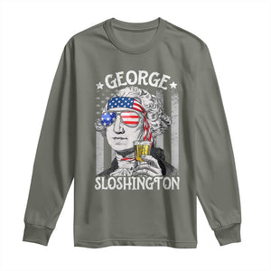 Funny 4th of July George Sloshington Washington Long Sleeve Shirt Retro America Flag TS10 Military Green Print Your Wear