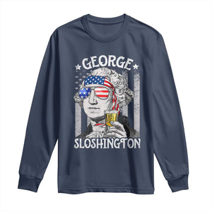 Funny 4th of July George Sloshington Washington Long Sleeve Shirt Retro America Flag TS10 Navy Print Your Wear
