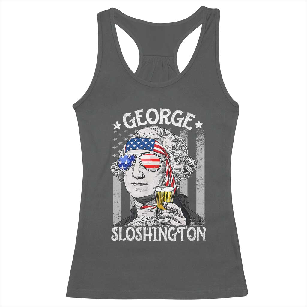 Funny 4th of July George Sloshington Washington Racerback Tank Top Retro America Flag TS10 Dark Heather Print Your Wear