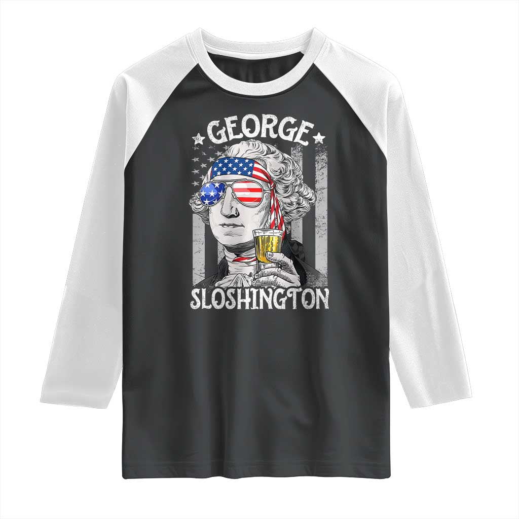 Funny 4th of July George Sloshington Washington Raglan Shirt Retro America Flag TS10 Black White Print Your Wear