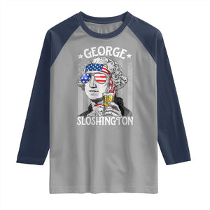 Funny 4th of July George Sloshington Washington Raglan Shirt Retro America Flag TS10 Sport Gray Navy Print Your Wear
