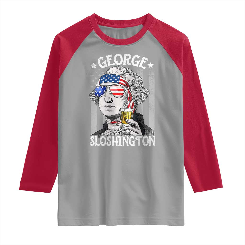 Funny 4th of July George Sloshington Washington Raglan Shirt Retro America Flag TS10 Sport Gray Red Print Your Wear