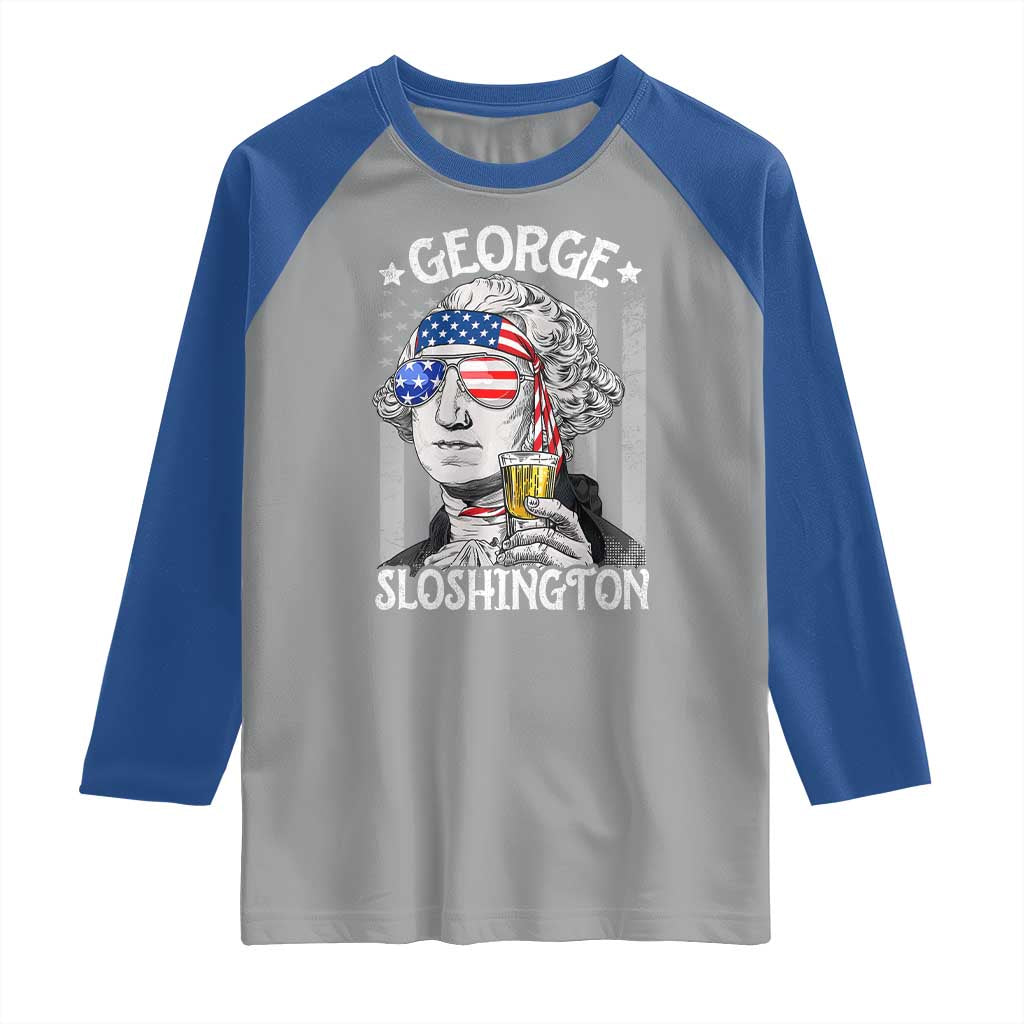 Funny 4th of July George Sloshington Washington Raglan Shirt Retro America Flag TS10 Sport Gray Royal Print Your Wear