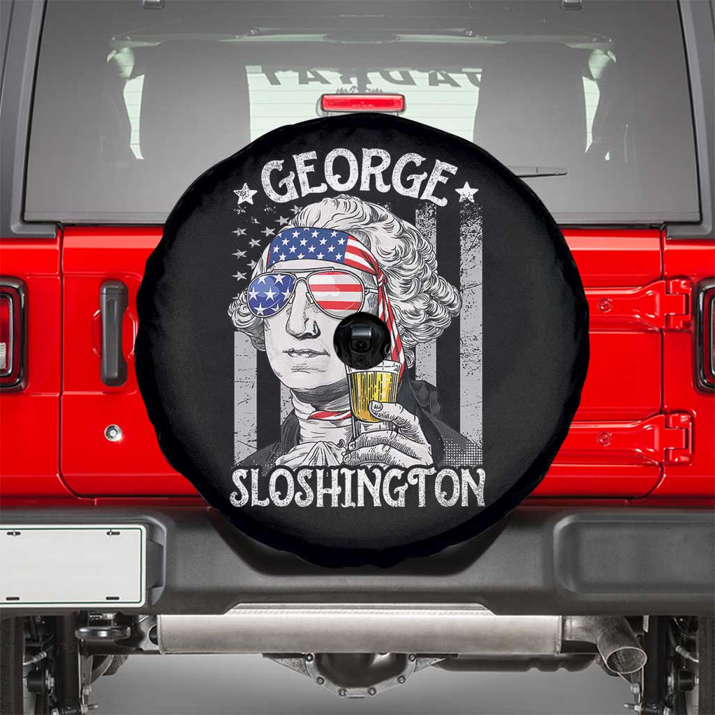 Funny 4th of July George Sloshington Washington Spare Tire Cover Retro America Flag TS10 Black Print Your Wear