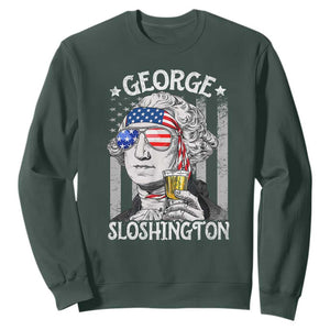 Funny 4th of July George Sloshington Washington Sweatshirt Retro America Flag TS10 Dark Forest Green Print Your Wear