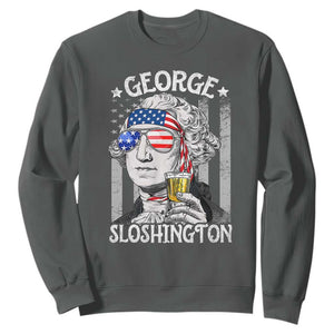 Funny 4th of July George Sloshington Washington Sweatshirt Retro America Flag TS10 Dark Heather Print Your Wear