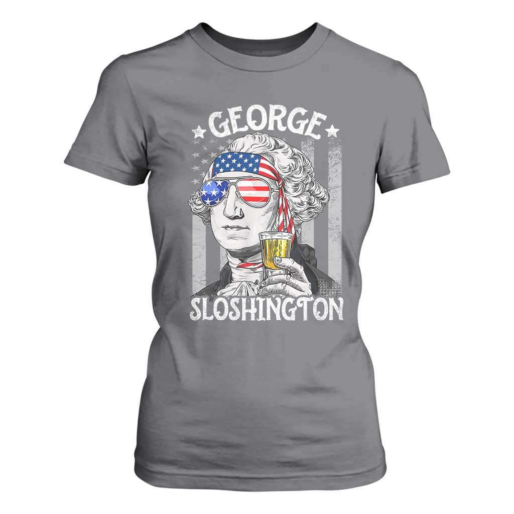 Funny 4th of July George Sloshington Washington T Shirt For Women Retro America Flag TS10 Charcoal Print Your Wear