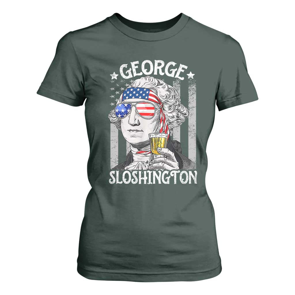 Funny 4th of July George Sloshington Washington T Shirt For Women Retro America Flag TS10 Dark Forest Green Print Your Wear