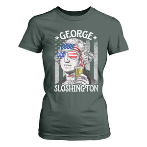 Funny 4th of July George Sloshington Washington T Shirt For Women Retro America Flag TS10 Dark Forest Green Print Your Wear