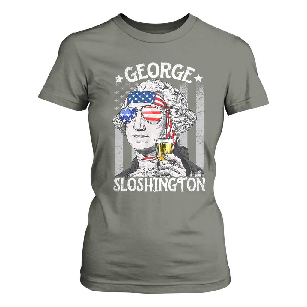 Funny 4th of July George Sloshington Washington T Shirt For Women Retro America Flag TS10 Military Green Print Your Wear