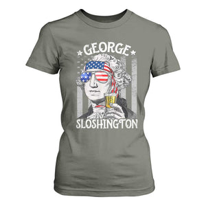 Funny 4th of July George Sloshington Washington T Shirt For Women Retro America Flag TS10 Military Green Print Your Wear