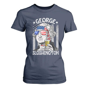 Funny 4th of July George Sloshington Washington T Shirt For Women Retro America Flag TS10 Navy Print Your Wear