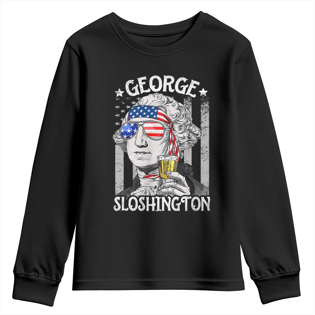 Funny 4th of July George Sloshington Washington Youth Sweatshirt Retro America Flag TS10 Black Print Your Wear