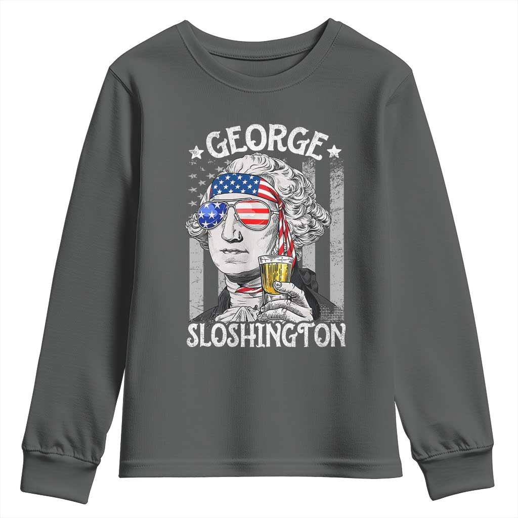 Funny 4th of July George Sloshington Washington Youth Sweatshirt Retro America Flag TS10 Dark Heather Print Your Wear