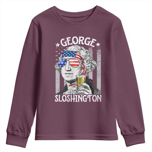 Funny 4th of July George Sloshington Washington Youth Sweatshirt Retro America Flag TS10 Maroon Print Your Wear