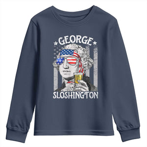 Funny 4th of July George Sloshington Washington Youth Sweatshirt Retro America Flag TS10 Navy Print Your Wear