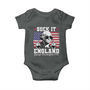 Funny 4th of July George Washington Baby Onesie Suck It England 1776 TS10 Dark Heather Print Your Wear