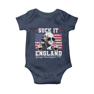 Funny 4th of July George Washington Baby Onesie Suck It England 1776 TS10 Navy Print Your Wear