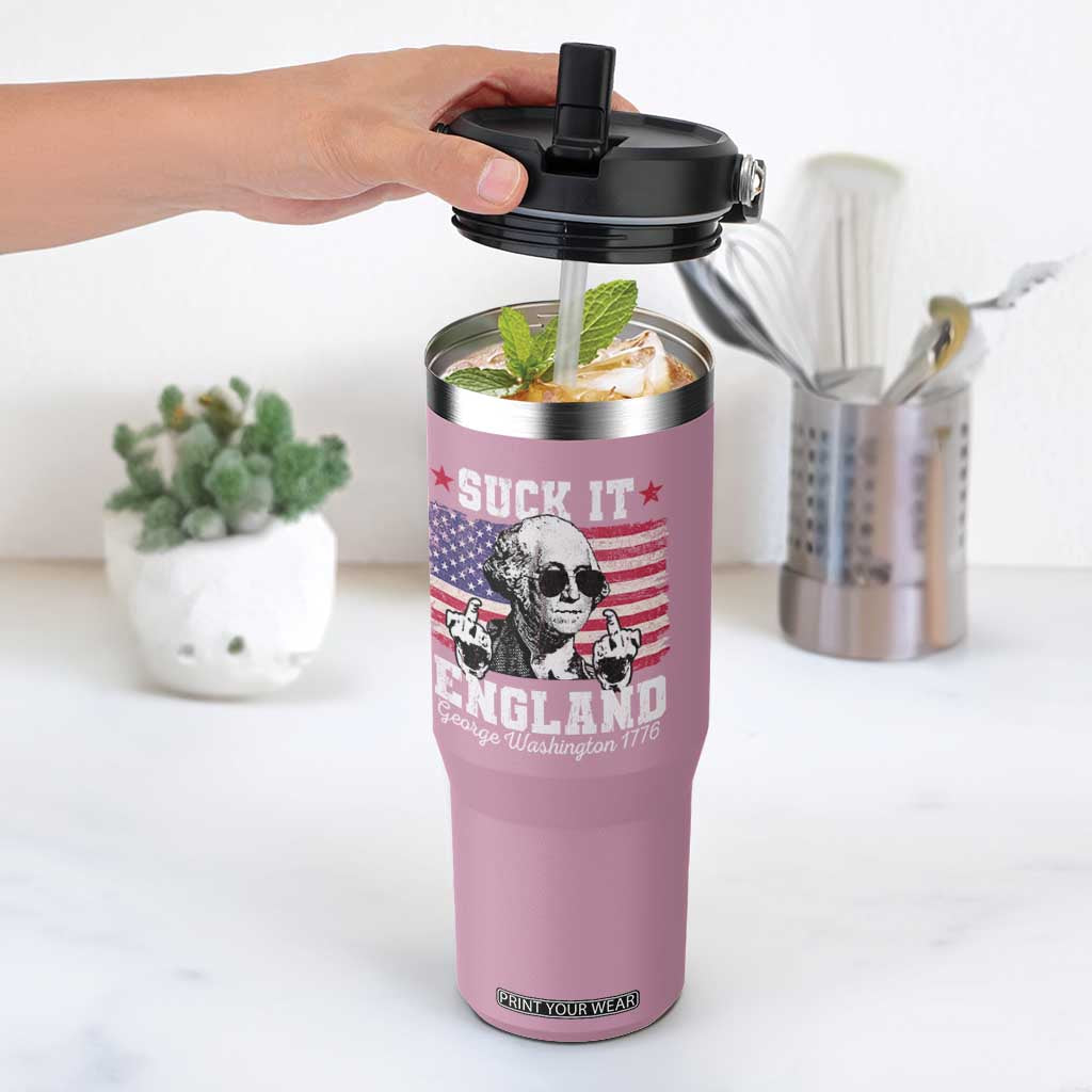 Funny 4th of July George Washington Flip Straw Tumbler Suck It England 1776 TS10 One Size: 30 oz Light Pink Print Your Wear