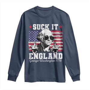Funny 4th of July George Washington Long Sleeve Shirt Suck It England 1776 TS10 Navy Print Your Wear