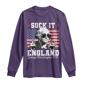 Funny 4th of July George Washington Long Sleeve Shirt Suck It England 1776 TS10 Purple Print Your Wear