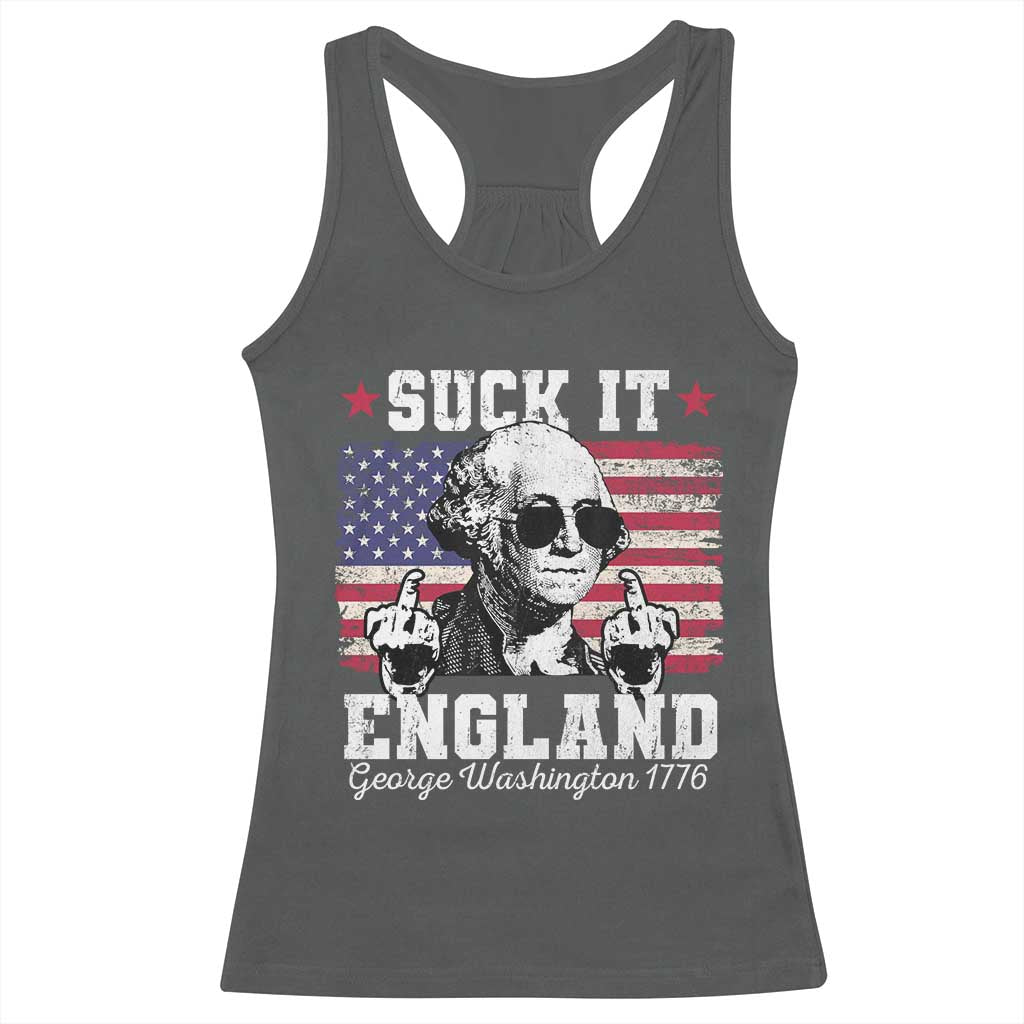 Funny 4th of July George Washington Racerback Tank Top Suck It England 1776 TS10 Dark Heather Print Your Wear