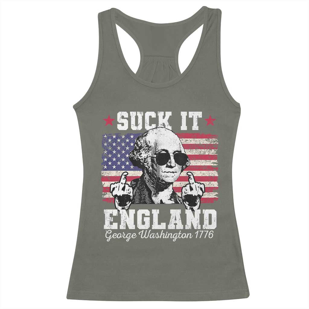 Funny 4th of July George Washington Racerback Tank Top Suck It England 1776 TS10 Military Green Print Your Wear