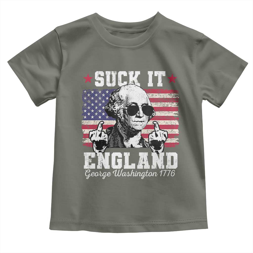Funny 4th of July George Washington Toddler T Shirt Suck It England 1776 TS10 Military Green Print Your Wear