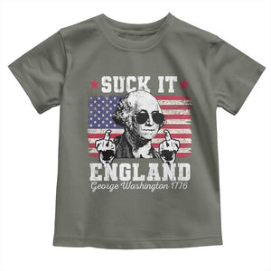 Funny 4th of July George Washington Toddler T Shirt Suck It England 1776 TS10 Military Green Print Your Wear