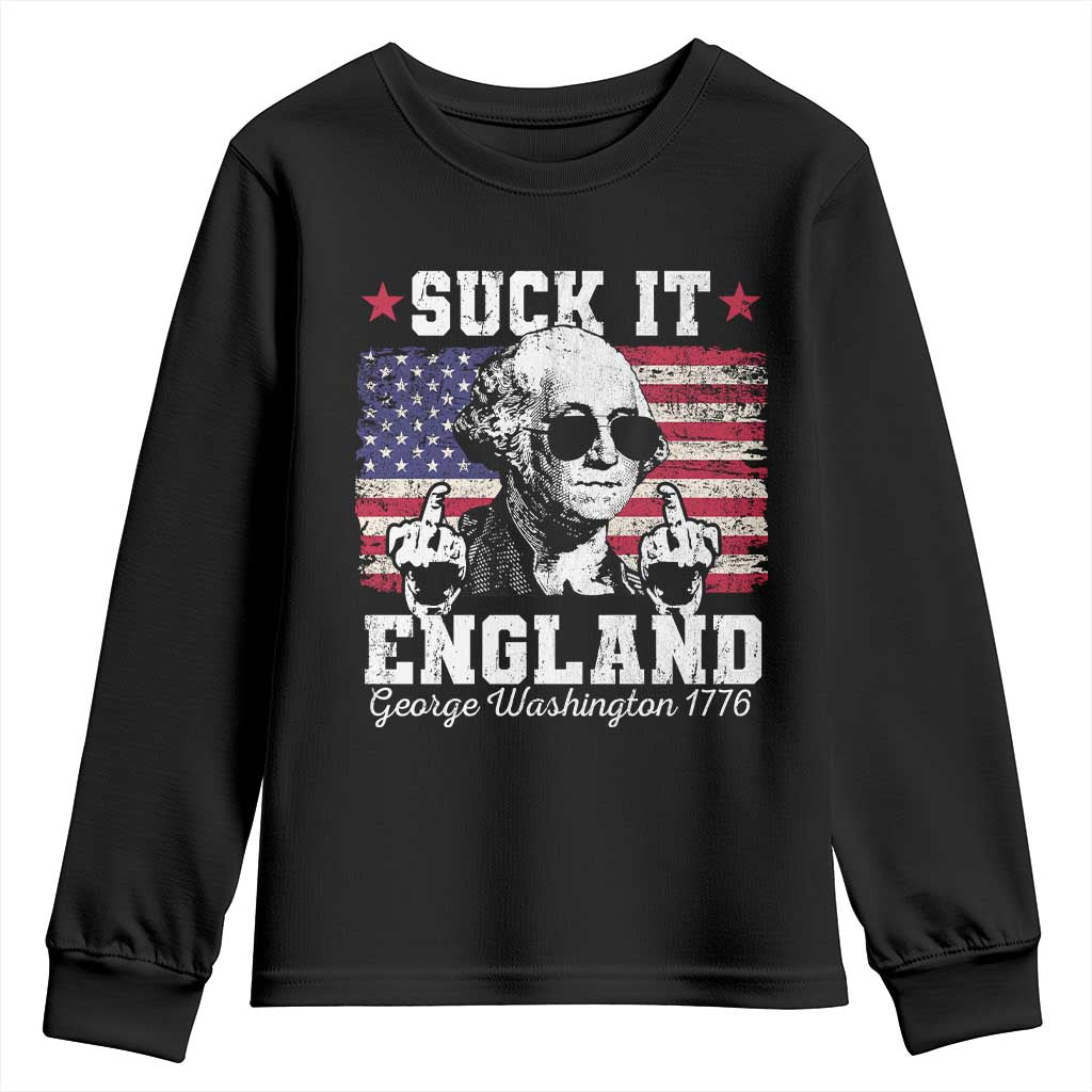 Funny 4th of July George Washington Youth Sweatshirt Suck It England 1776 TS10 Black Print Your Wear