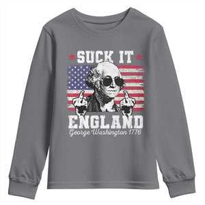 Funny 4th of July George Washington Youth Sweatshirt Suck It England 1776 TS10 Charcoal Print Your Wear