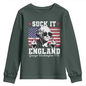 Funny 4th of July George Washington Youth Sweatshirt Suck It England 1776 TS10 Dark Forest Green Print Your Wear