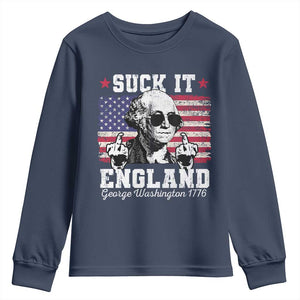 Funny 4th of July George Washington Youth Sweatshirt Suck It England 1776 TS10 Navy Print Your Wear