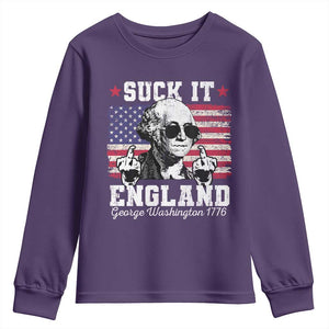 Funny 4th of July George Washington Youth Sweatshirt Suck It England 1776 TS10 Purple Print Your Wear