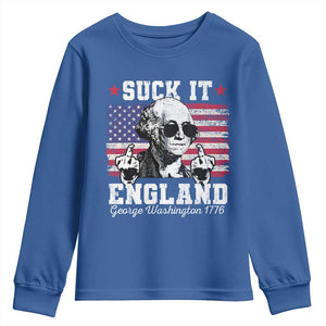 Funny 4th of July George Washington Youth Sweatshirt Suck It England 1776 TS10 Royal Blue Print Your Wear