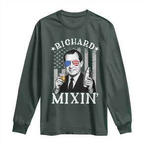 Funny 4th of July Long Sleeve Shirt Richard Mixin Patriotic Nixon Bartender American Flag TS10 Dark Forest Green Print Your Wear