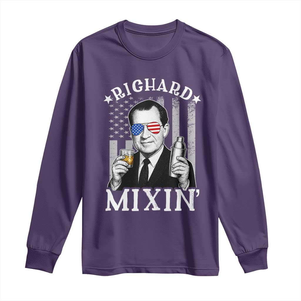 Funny 4th of July Long Sleeve Shirt Richard Mixin Patriotic Nixon Bartender American Flag TS10 Purple Print Your Wear