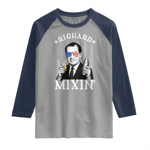 Funny 4th of July Raglan Shirt Richard Mixin Patriotic Nixon Bartender American Flag TS10 Sport Gray Navy Print Your Wear