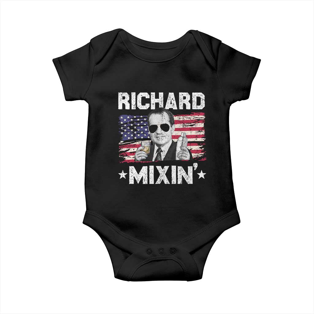 Funny 4th of July Richard Nixon Mixin Baby Onesie Patriotic Bartender American Flag TS10 Black Print Your Wear
