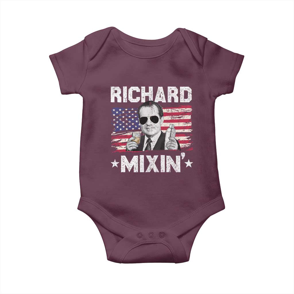 Funny 4th of July Richard Nixon Mixin Baby Onesie Patriotic Bartender American Flag TS10 Maroon Print Your Wear